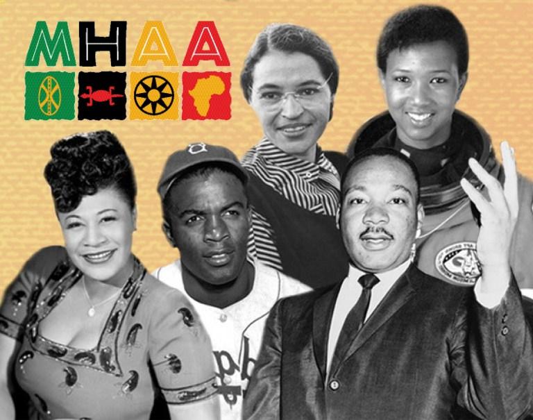 African-American 历史月 logo with famous African Americans arranged around